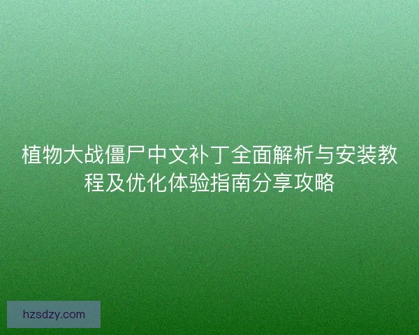 植物大战僵尸中文补丁全面解析与安装教程及优化体验指南分享攻略