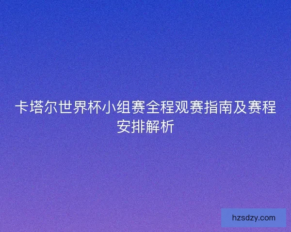 卡塔尔世界杯小组赛全程观赛指南及赛程安排解析